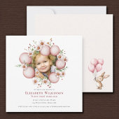 Enfants floraux Photo rose Invitation d'anniversai