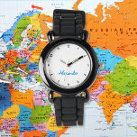Enfants Garçons Amusants Noir moderne Nom personna<br><div class="desc">Personnalisé, personnalisé, enfants garçons amusant cool moderne mignon tendance élégant bracelet en silicone noir, coque en plastique, montre poignet. Entrez simplement le nom, pour customiser. Allez-y créez une merveilleuse montre personnalisée pour le garçon lil de votre vie - fils, frère, neveu, petit-fils, filleul, stepson. Fait un grand cadeau personnalisé pour...</div>