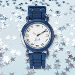 Enfants Garçons Cool moderne bleu Nom personnalisé<br><div class="desc">Personnalisé, personnalisé, enfants garçons amusant cool élégant moderne bracelet en silicone bleu tendance, coque en plastique, montre poignet. Entrez simplement le nom. Allez-y créez une merveilleuse montre personnalisée pour le garçon lil de votre vie - fils, frère, neveu, petit-fils, filleul, stepson. Fait un grand cadeau personnalisé pour l'anniversaire, la remise...</div>