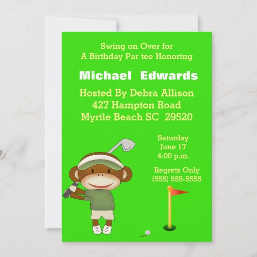 Enfants Golf Invitations d'anniversaire (Devant)