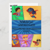 Enfants Invitation Anniversaire Superhéros Assembl (Devant / Derrière)