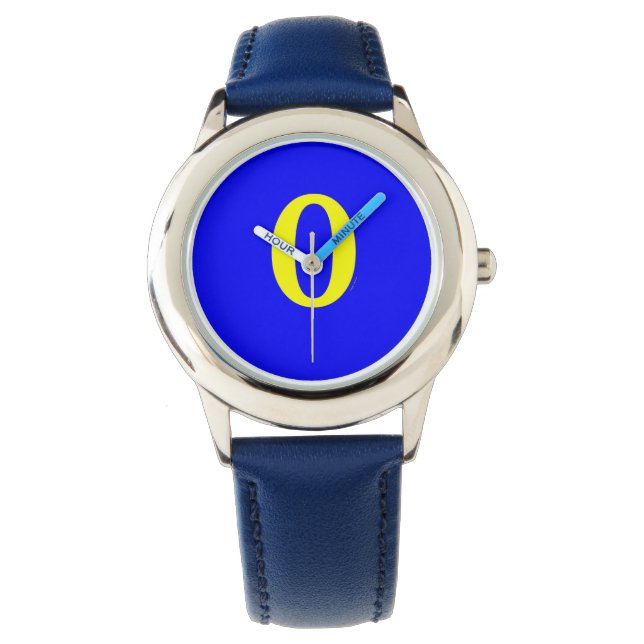 Enfants Jaune Numéro 0 Bézel Bleu Montre à poignet (devant)