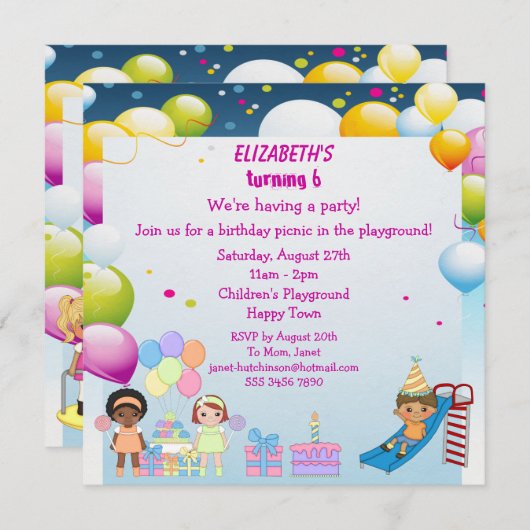 Enfants jouant dans les Invitations de la partie (Devant / Derrière)