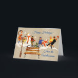 Enfants Jouer dans la neige Nom Art Déco Carte de<br><div class="desc">De Charm Design Studio — faites un pas en arrière dans le temps avec cette scène de neige de vacances vintage / rétro. Celui-ci — Les enfants jouent dans la neige est principalement une illustration Vintage Art déco Volland en hiver. Aussi,  personnalisez avec votre nom de famille.</div>