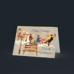 Enfants Jouer dans la neige Nom Art Déco Carte de<br><div class="desc">De Charm Design Studio — faites un pas en arrière dans le temps avec cette scène de neige de vacances vintage / rétro. Celui-ci — Les enfants jouent dans la neige est principalement une illustration Vintage Art déco Volland en hiver. Aussi,  personnalisez avec votre nom de famille.</div>