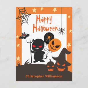 Enfants Joyeux Halloween Orange Carte Postale Noir