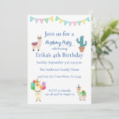 Enfants Llama Cactus Anniversaire Fête Invitation (Debout devant)