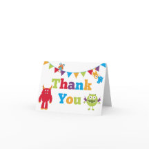 Enfants Monster Anniversaire Merci Cartes