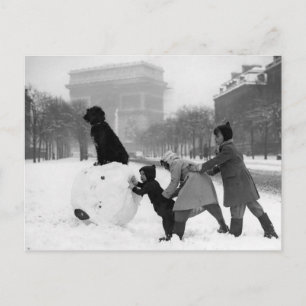 Enfants neige Paris 1930 Briefkaart