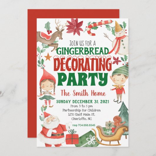 Enfants Noël pain d'épice décoration Invitation (Devant / Derrière)