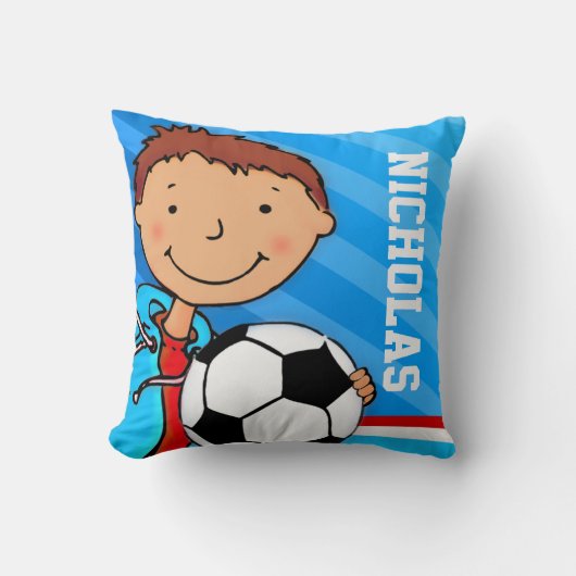 Enfants nom garçons football soccer bleu coussin c (Recto)