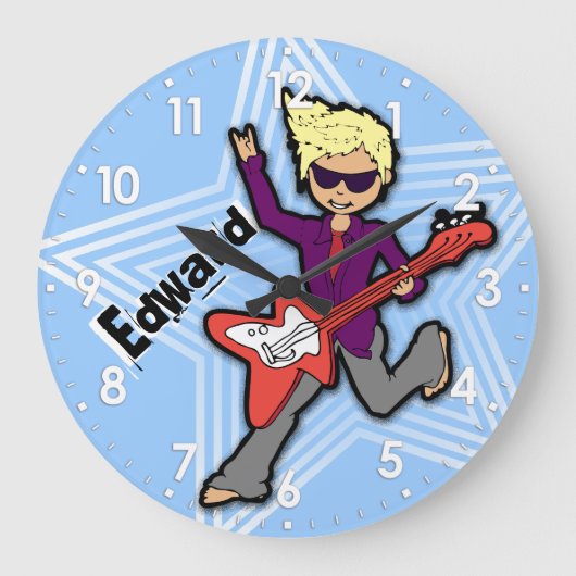 Enfants nom rockstar guitare garçon horloge bleue (Recto)