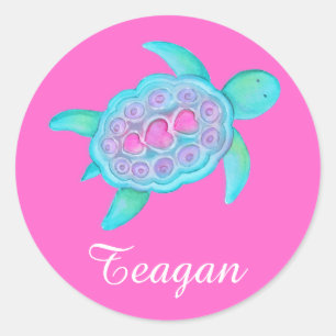 Enfants nommés ID tortues coeurs rose autocollants