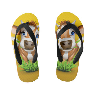 Enfants Paire de tongs avec la vache Jersey sur le jaune