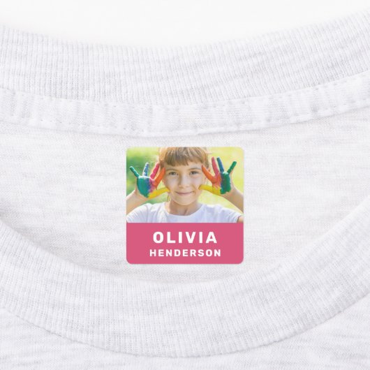 Enfants Photo Moderne Simple Fille Rose Étiquette (Apposé)