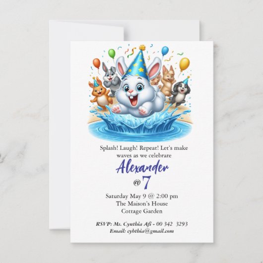 Enfants piscine anniversaire invitations Edithable (Devant)