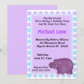 Enfants Purple Hippo Invitation Anniversaire (Devant / Derrière)