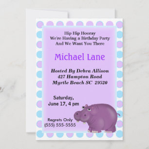 Enfants Purple Hippo Invitation Anniversaire