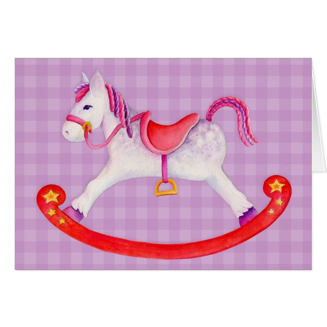 Enfants Rocking cheval carte d'art violet gris ros (Devant Horizontal)