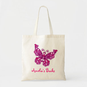 Enfants rose papillon nommé id bibliothèque sac fo
