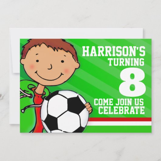 Enfants soccer / football vert invitation annivers (Devant)