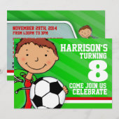 Enfants soccer / football vert invitation annivers (Devant / Derrière)