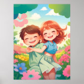 Enfants souriants dans Poster du Jardin aux Fleurs (Devant)