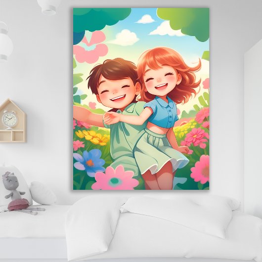 Enfants souriants dans Poster du Jardin aux Fleurs