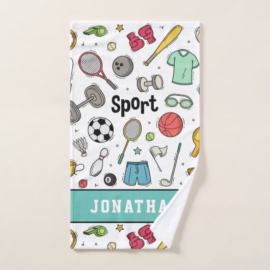 Enfants Sport Motif Garçons Nom Colorful Athletic  (Serviette à main)