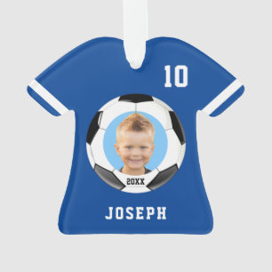 Enfants Sporty Blue Photo Soccer Jersey Ornament