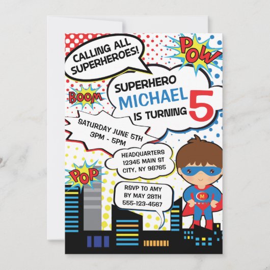 Enfants Superhero Anniversaire Fête Invitation Gar (Devant)