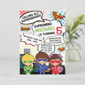 Enfants Superhero fête d'anniversaire Invitation g (Debout devant)