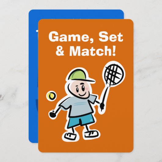 Enfants tennis Invitation fête d'anniversaire avec (Devant / Derrière)