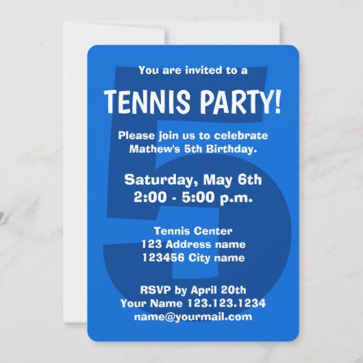 Enfants tennis Invitation fête d'anniversaire avec (Dos)