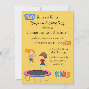 Enfants Trampoline Anniversaire Fête Invitation Ja