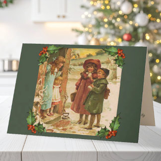 Enfants victoriens Joyeux Noël Carte de voeux