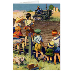 Enfants vintage faisant signe à un agriculteur loc