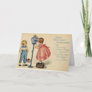 Enfants vintages heureux carte de voeux d'annivers