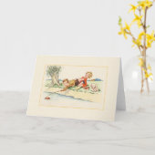 Enfants vintages pêchant la carte de note (Fleur jaune)