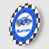 Enfants voiture bleu à damiers drapeau nom horloge (Angle)