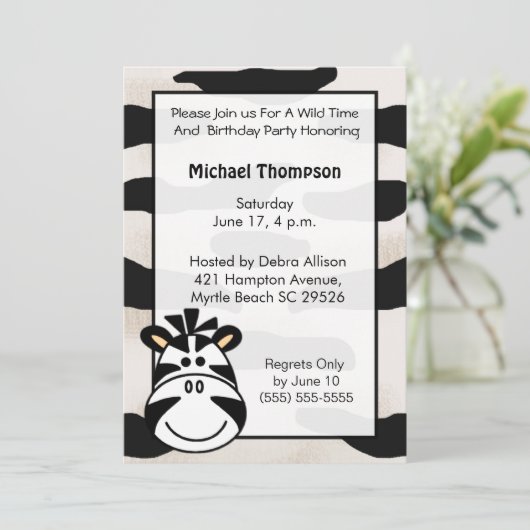 Enfants Zebra Anniversaire Fête Invitation (Debout devant)