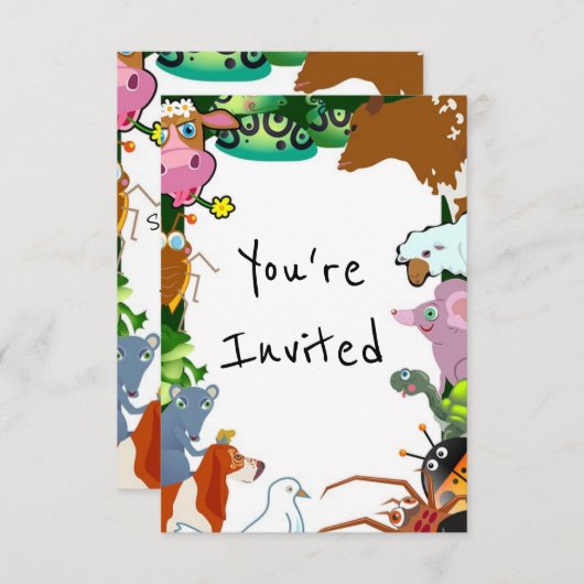 enfants zoo animaux anniversaire invitation (Devant / Derrière)