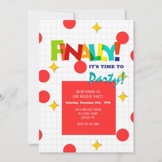 Enfin c'est l'heure d'en faire la fête Invitation (Devant)