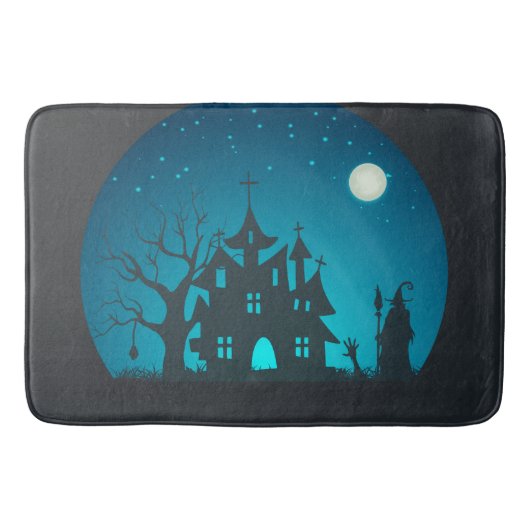 Eng en Fun Blauw en Zwart Haunted House Badmat (Voorkant)