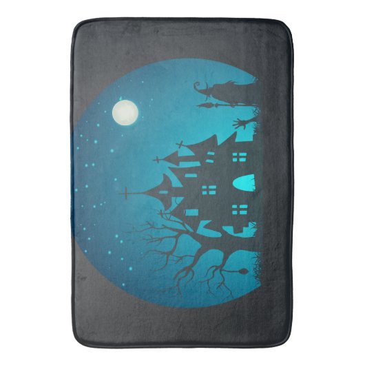 Eng en Fun Blauw en Zwart Haunted House Badmat (Voorkant Verticaal)