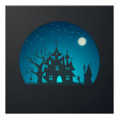 Eng en Fun Blauw en Zwart Haunted House Perfect Poster (Voorkant)
