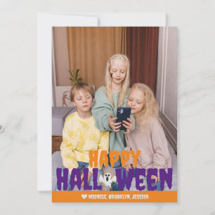 Eng orange Spinnenweb Gelukkig Halloween Foto Feestdagenkaart