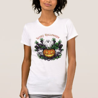 Eng T-shirt met Halloween-spook en -maaier