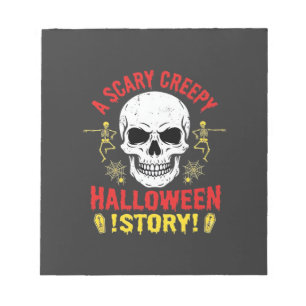 Eng verhaal over griezelig Halloween-schedelontwer Notitieblok