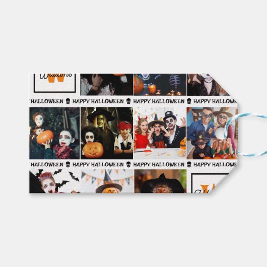 Eng Voeg je eigen foto monogram Happy Halloween Cadeaulabel (Voorkant (Horizontaal))